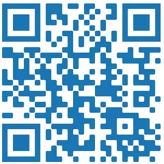 Blue and white QR code for Discover Orthodontics website scanning.