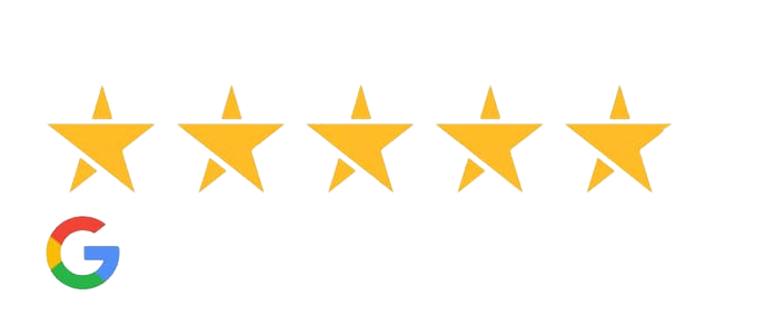 Five gold stars above a Google logo indicating a five-star rating for an orthodontics business.